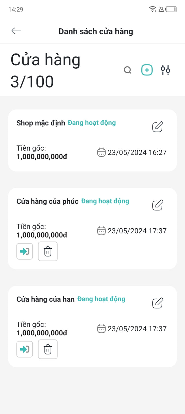Màn nhiều cửa hàng của phần mềm quản lý cầm đồ