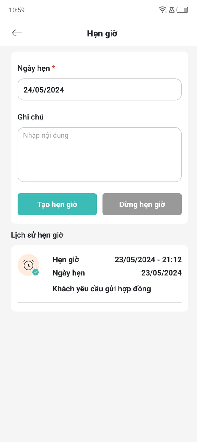 Màn hẹn giờ nhắc khách của phần mềm quản lý cầm đồ