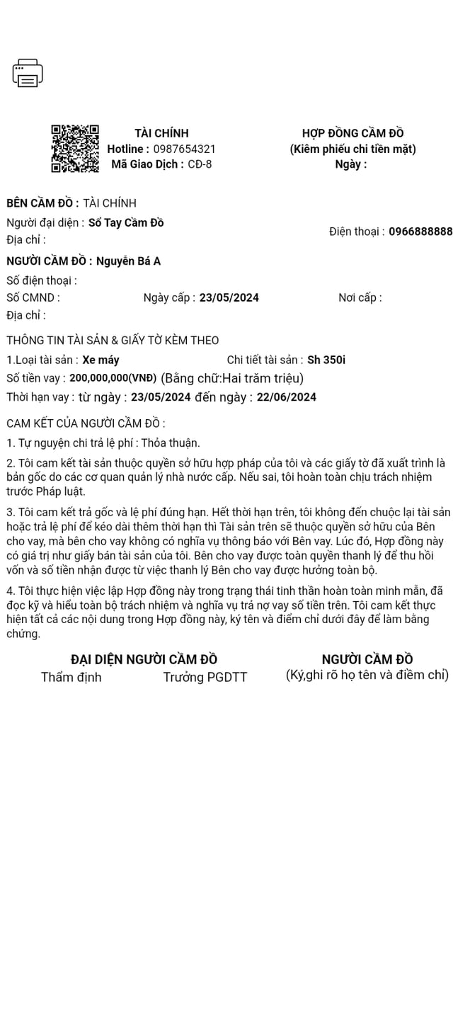 Hợp đồng cầm đồ