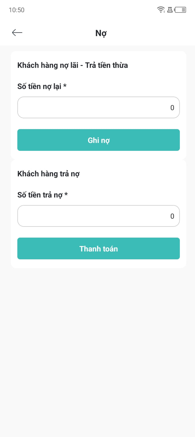 Màn ghi nợ và thanh toán của hợp đồng: số tiền nợ lại, số tiền khách trả nợ